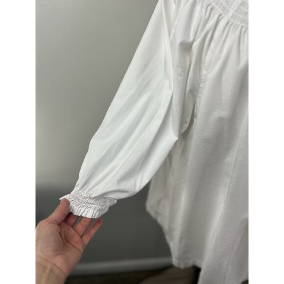 J.Jill Poplin Smocked Off The Shoulder 3/4 Poet Sleeve‎ White Blouse Size 2X - Picture 3 of 12